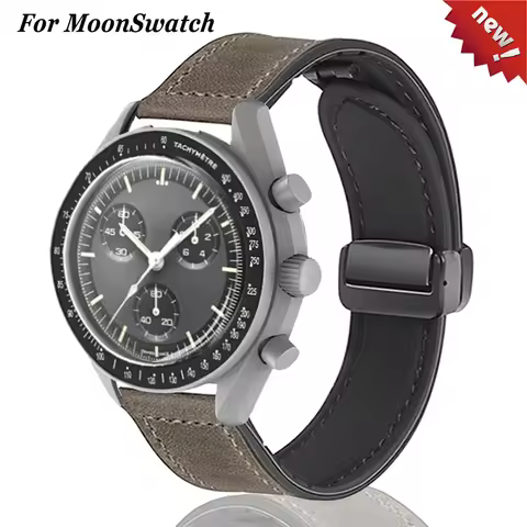 20MM Leather Strap For Omega X Swatch Joint MoonSwatch Planet Metal Magnetic Buckle For Swatch Watch