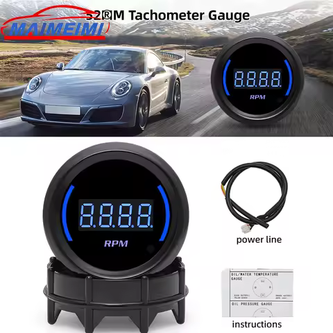 0-9000 RPM Meter Blue LED Backlight 52mm digital display Car Tachometer for 1-8 Cylinders Car