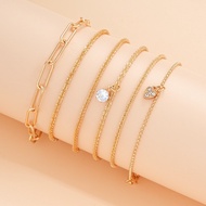 【FSFO】Sparkling Zirconia Bracelet Set 6 Piece Alloy Chain Jewelry Unisex Geometric