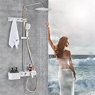 Home Office Golden White Shower Mixer System Wall Mount Storage Shelf Bath Shower Set Faucet Single Handle in Wall Hooks 8 Rain Shower Taps"