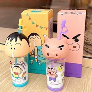 Bochan Buriburizaemon แก้วน้ํา แก้วชินจัง หัวการ์ตูน แก้วใส่เครื่องดื่ม มีฝา พร้อมหลอด น่ารัก 71020