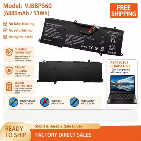 7.7V 53Wh Laptop Battery VJ8BPS60 for Sony for VAIO SX14 2021 VJS144X0111K Replacement Battery