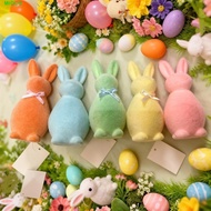 MIQUS Easter Bunny Statue, with Bow Plush Flocked Rabbit Figures, Handmade 3D Standing Foam Solid Co