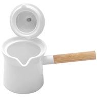 Mini Ceramic Milk Pot Mini Ceramic Milk Pan Ceramic Saucepan Wooden Handle Butter Warmer