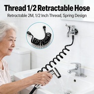 Retractable 2M Hose Aluminum Cap Shower Water Pipe Inlet Bathroom Spring Pipe