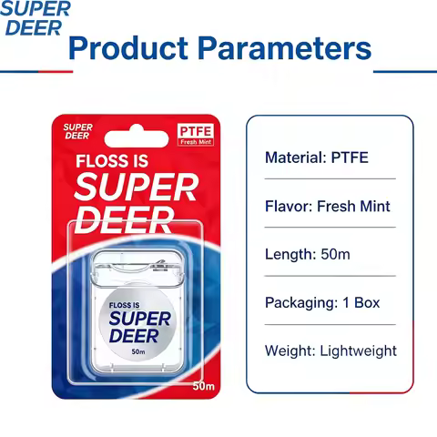 Super Deer 50m Fresh Mint PTFE Dental Floss Roll - Portable Travel Oral Care Mint Flavor