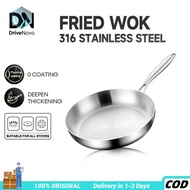 316 Stainless Steel Non-Stick Skillet Uncoated Wok Thicken Suitable for Gas Stoves and Induction Coo