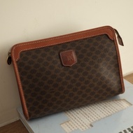 Celine Vintage 1980s 思琳 經典Macadam老花 盾形皮標萬用手拿包 / 化妝包