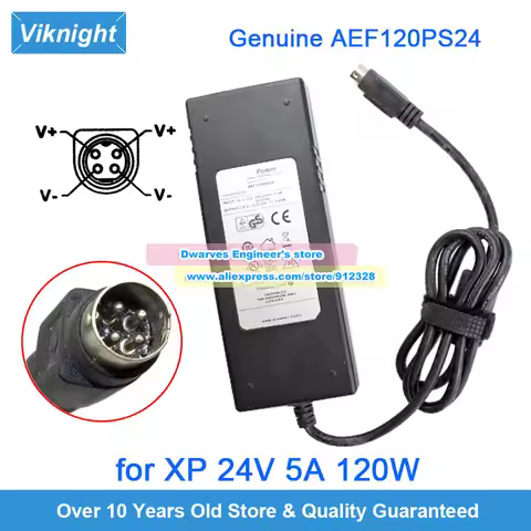 Genuine AEF120PS24 AC Adapter 24V 5A 120W Laptop Charger for XP 4-pin Power Supply