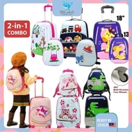 🐳Kids 18inch Trolley Luggage 2 In 1 Travel Set Hard Case Water Resistant Cabin Luggage Backpack 360 