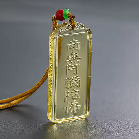 Buddhism Amulet Namo Amitabha Rectangle Colored Glaze Glass Pendant Necklace DIY Meditation Healing 