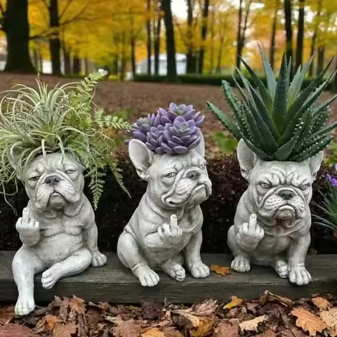 3pcs Grumpy French Bulldog Resin Planter Quirky Statue Succulent Pot Garden Ornament Table Decor For