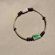 天然緬甸 冰種紫翡 綠飄花桶珠手環手鍊