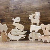 原木造型小動物 擺飾 積木 玩具 疊疊樂