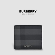 👜Burberry Check and Leather Bifold Wallet 品牌字母徽標 經典格紋雙摺皮夾｜炭灰色｜對折｜黑色衍縫縫線｜6卡｜短夾｜錢夾｜錢包｜環保皮革｜官網同步在售款｜男女通