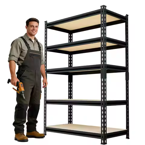 60" H x28 W x12 D: Father&I 5-Shelf-Storage-Rack Metal+Wood Garage/Kitchen Pantry Shelves Steel Util