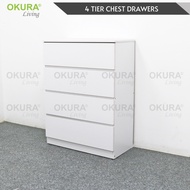 OKURA Bigger Size Chest Drawer with 4 Layer Drawer Storage Cabinet Living Room Furniture Rak Baju Pu