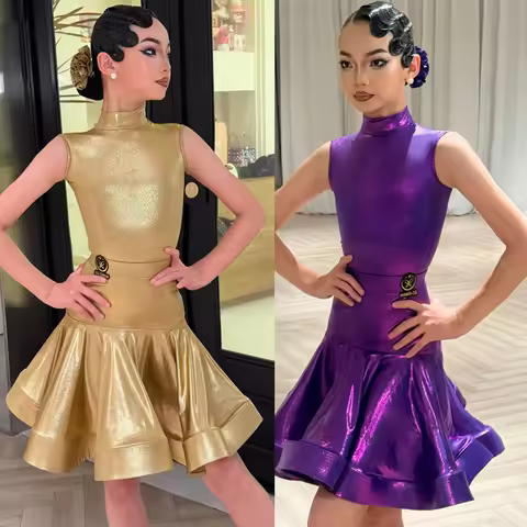Children National Standard Ballroom Dance Dresses Girls Latin Dance Professional Dress Kids Laser La