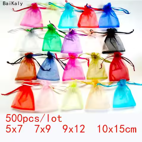 500pcs Drawstring Jewelry Bags Pouch 5x7 7x9 9x12 10x15cm Organza Bags Wedding Packaging Gift Bag Pa