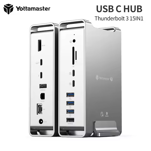 Yottamaster 15-in-1 Thunderbolt 3 USB C Docking Station with Dual 4K Display 65W Laptop Charging SD/