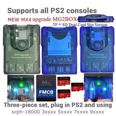 MX4 Dual Slot Edition MG2BOX TF SD Card Adapter For ALL PS2 Consoles+256G/128G/64G TF/SD+PS2 FMCB Ca