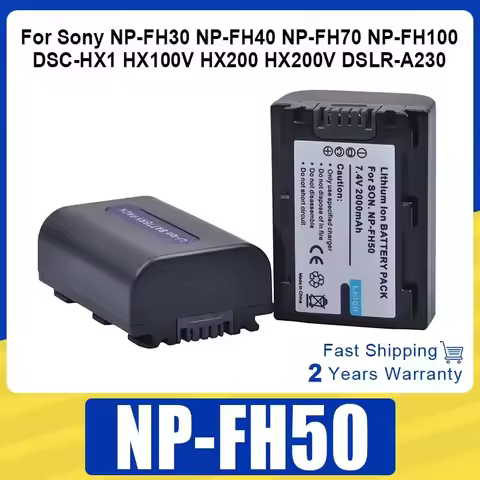 NP-FH50 Battery 2000mAh Rechargeable Batteries For Sony NP-FH30 NP-FH40 NP-FH70 NP-FH100 DSC-HX1 HX1