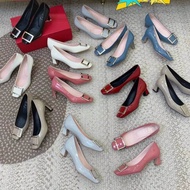 ☺＜1211＞TH2025 roger new vivier square head RV versi tinggi asal square buckle heels tinggi female6/1