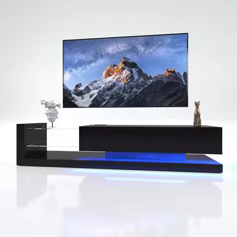 LED TV Stand for 55 65 75 Inch TV, Entertainment Center Equipped with Two Pull-Down Door, 50 60 70 I