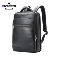 BOPAI กระเป๋าเป้สะพายหลังรองเท้าผู้ชายหนังแท้100% หนังวัวธรรมชาติ2023นักท่องเที่ยวแฟชั่นความจุมาก Ra