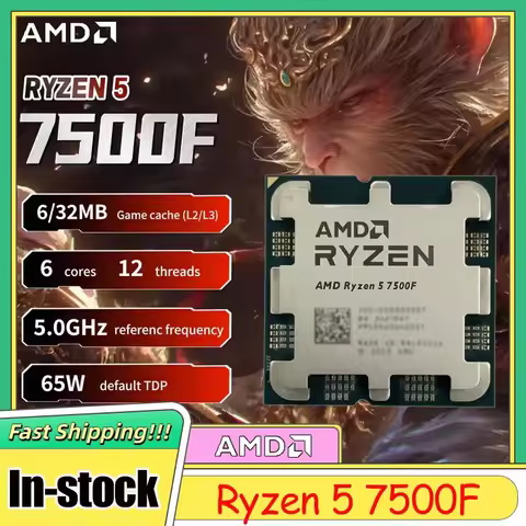 New AMD R5 7500F 6Core 12Thread 3.7GHz 5nm Zen 4 AM5 Socket DDR5 Budget Gaming CPU Processor with No