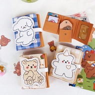 Pu Leather Button Pu Wallet Removable Little Bear Wallet Cartoon Wallet for Female Coin Pouch