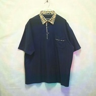三件7折🎊 Daks polo衫 短袖 藍 卡其格紋領 極稀有 日本製 老品 復古 古著 vintage