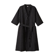 MUJI 100% Pure Linen White Bathrobe Pajamas Men's Mid-Length Lace-Up Cardigan Hotel Travel Pajamas