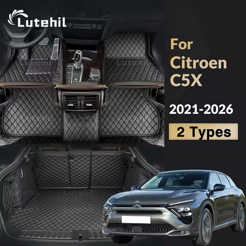 Lutehil Car Floor Mats For Citroen C5X 2021-2026 2025 24 23 22 Car Trunk Mat Carpet Cover Interior A