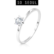 SO SEOUL Athena Brilliant Cut 0.1 CT Solitaire Diamond Simulant Zirconia 6 Prong Setting Silver Ring