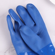 {CC44} 1 Pair Oil Resistant Gloves Acid Alkali Resistant Blue Lining Cotton Industrial Protective Gl