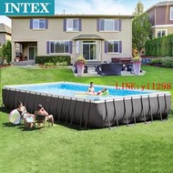 INTEX26374灰色長方形框架水池 家庭游泳池私人泳池 兒童戶外泳池