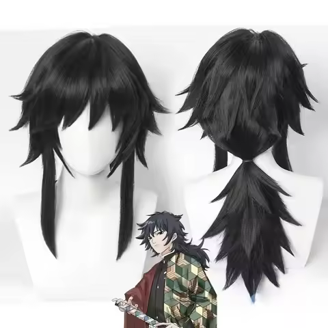 HAIRJOY Synthetic Hair Wig Tomioka Giyuu Cosplay Wig Black Cosplay Wig