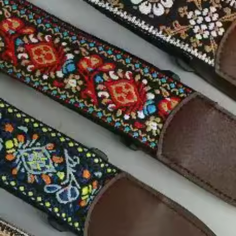 Guitar Strap Bass Cotton Leather Embroidery Straps Adjustable Neck Strap Electric Acoustic Guitar Ba