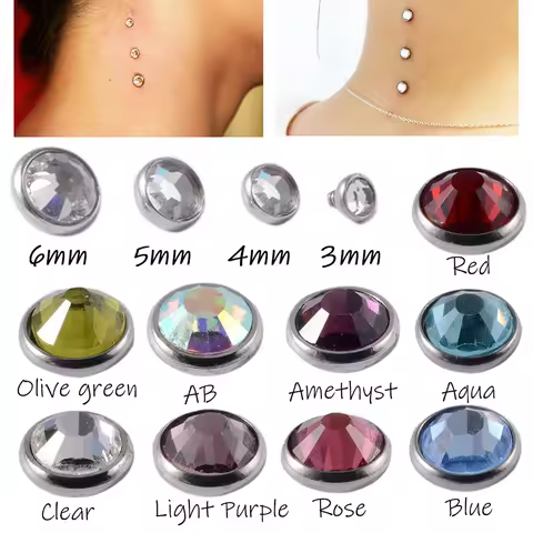 1pcs Surgical Steel CZ Crystal Dermal Anchor Top Micro Dermal Anchor Piercings Skin Diver Piercing B