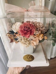 母親節客製花禮花束永生花DIY材料包橘色系永生花花禮搭配白色M母