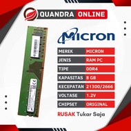 RAM LONGDIMM MICRON 1RX8 8GB DDR4 PC21300 2666MHZ SECOND REMOTE BUILT UP PC