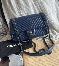 多年正版正貨商標門市現貨 可免息分期 CHANEL cf classic flap chevron single Flap cf navy chain shoulder /crossbody bag 