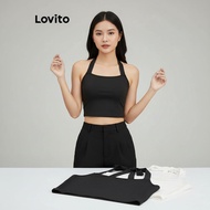 Lovito Tank Top Wanita Basic Crop Polos Kasual L89MD003