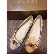 Gucci 淡金粉紅竹節提花芭蕾舞娃娃鞋 底跟淑女鞋 女 36C vintage