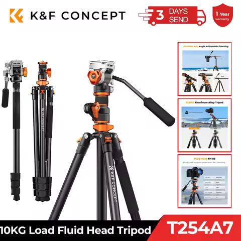 K&F CONCEPT 90 inch/230cm Overhead Camera Tripod Fluid Head Heavy Duty 10KG Load Horizontal Shooting