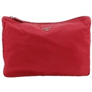 二手 Prada 紅色尼龍拉鍊女手拿包