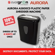 [SG] Aurora AS800CD Plastic Paper Shredder Machine 8 sheet, Cross cut (Able to Shred CDs) [Evergreen