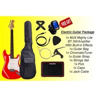 Fender Style Electric Guitar (Red) Package with NUX Mighty Lite BT Amplifier, Strap, String Set, Tuner, Pick,Capo