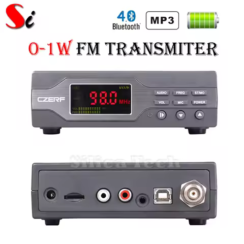 CZE-01B FM transmitter 0.1W/ 1W stereo pll radio broadcast Rubber Ant PS +TF slot +Bluetooth High Eq